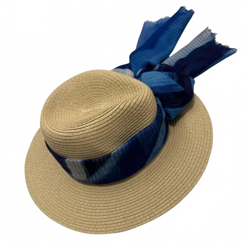 NEW STYLE & CO. women’s straw sun hat in tan/blue